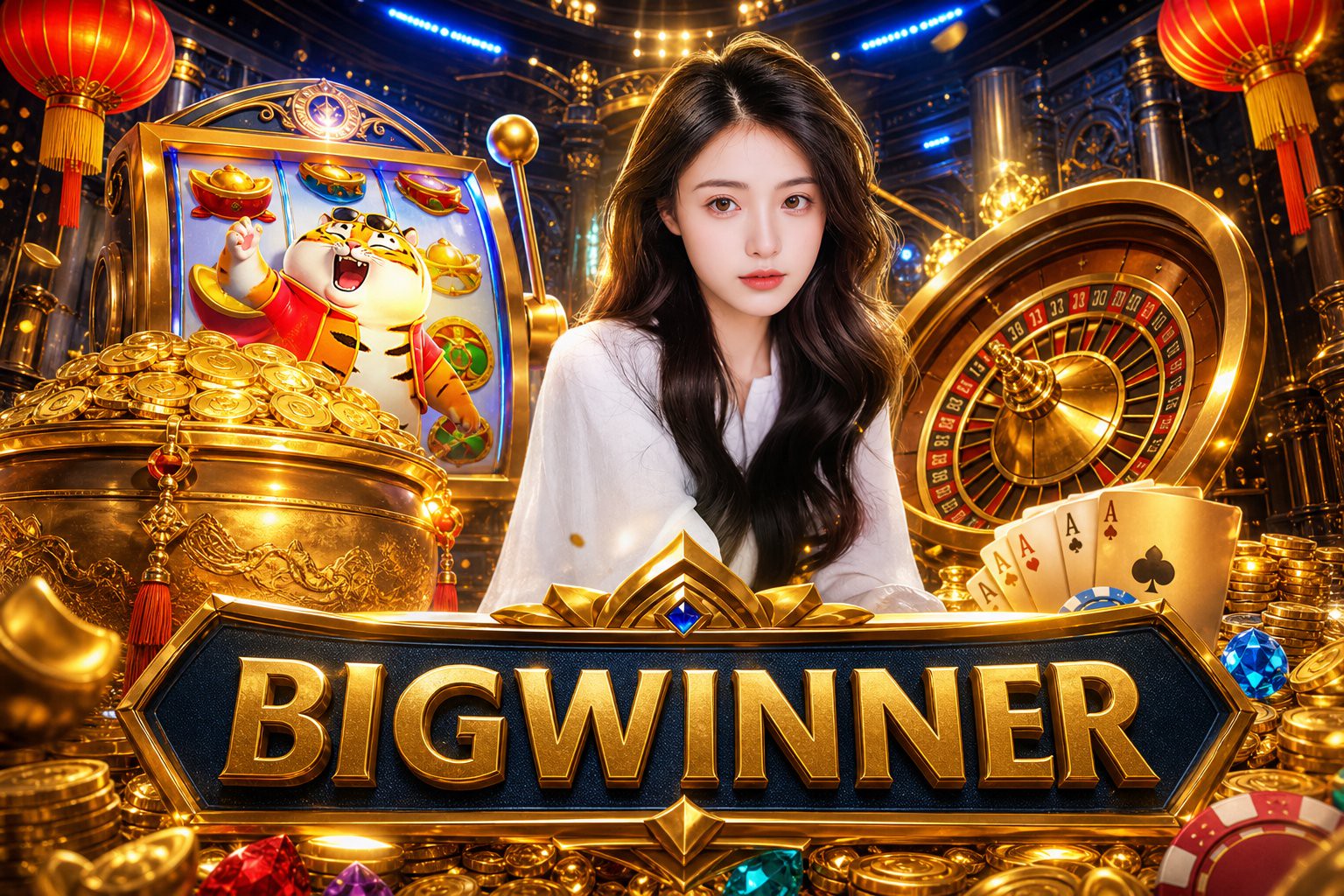 Golden Empire di BIGWINNER dengan ornamen kerajaan emas dan koin berkilau