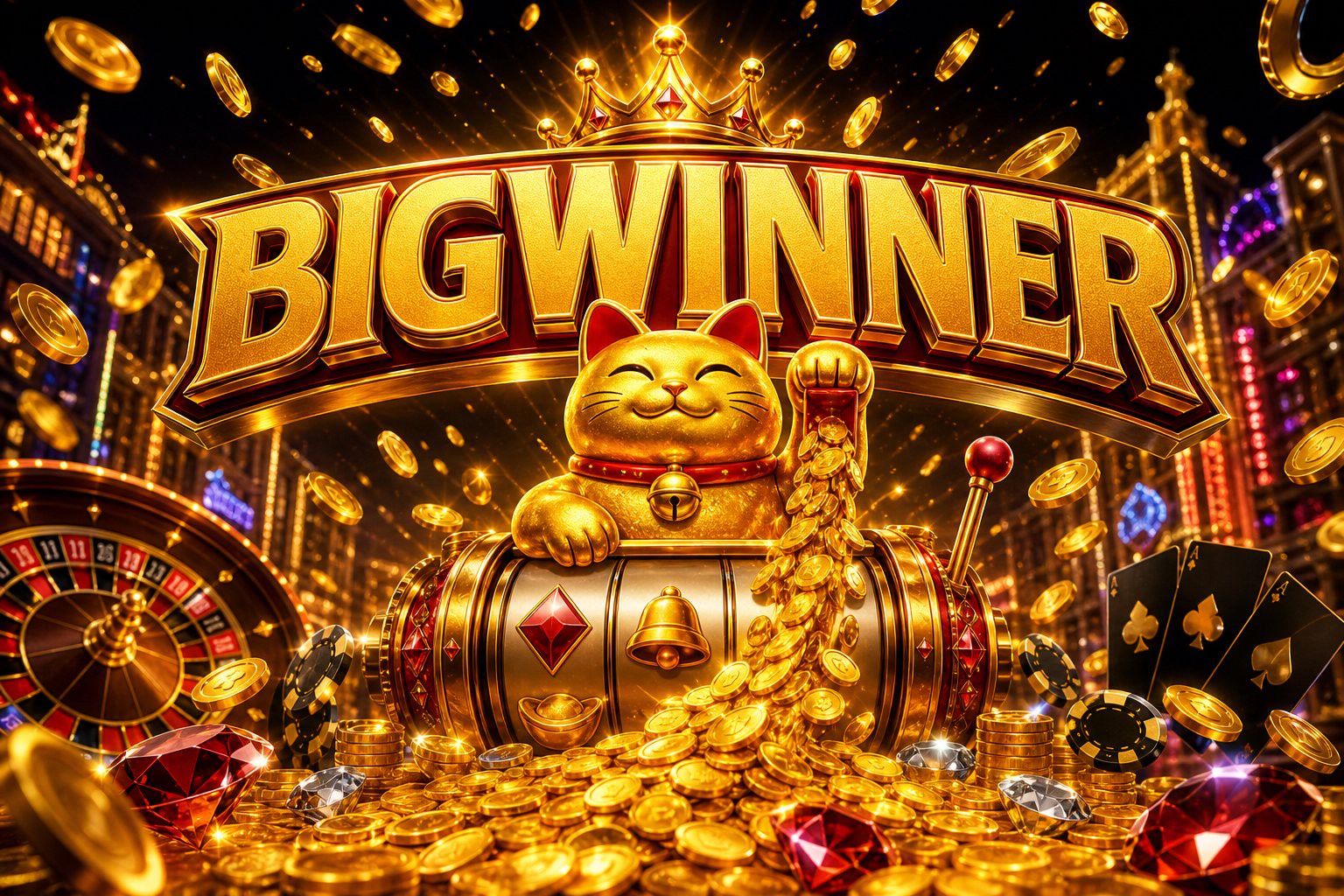 Tampilan permainan Wolf Gold di BIGWINNER dengan simbol serigala dan gulungan berkilau