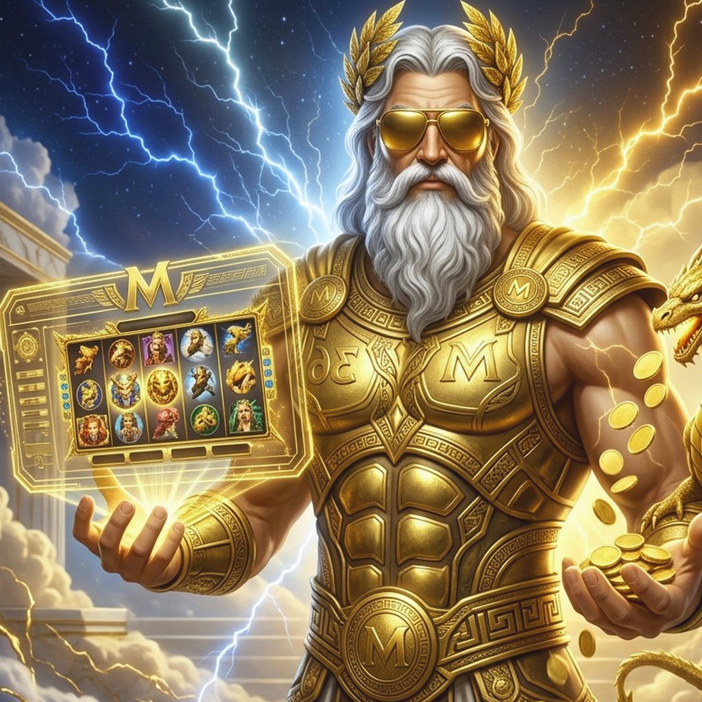 Tampilan gulungan Golden Empire dengan simbol emas dan mahkota di BIGWINNER